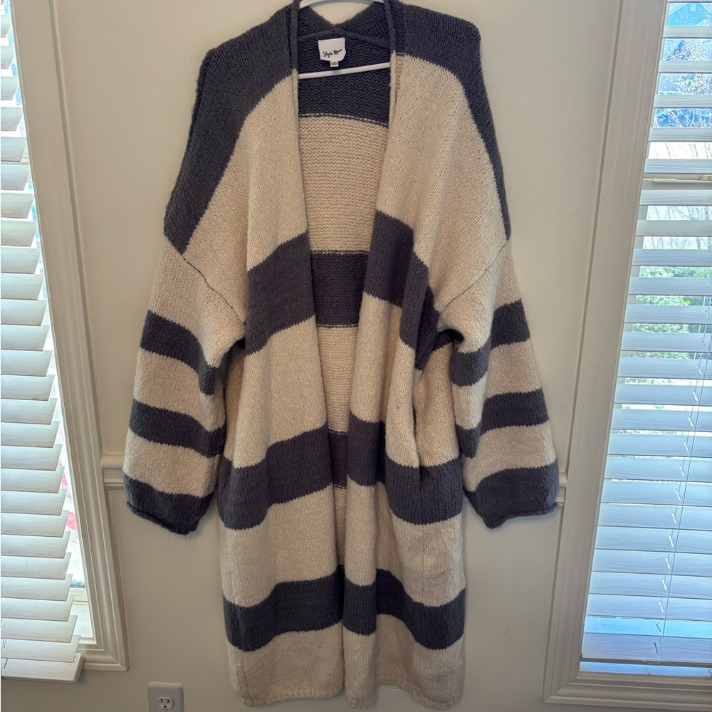 Striped Oversized Open-Front Cardigan Duster Sweater